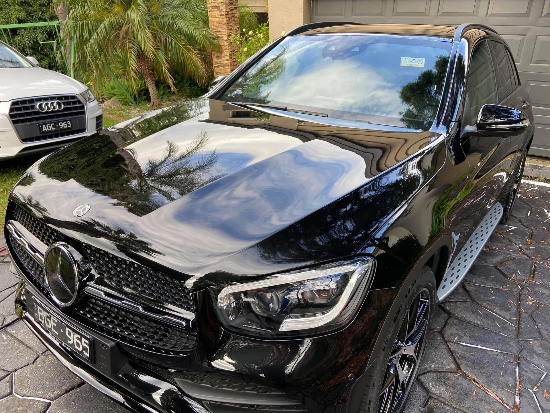 Black Mercedes GLC front after restoration